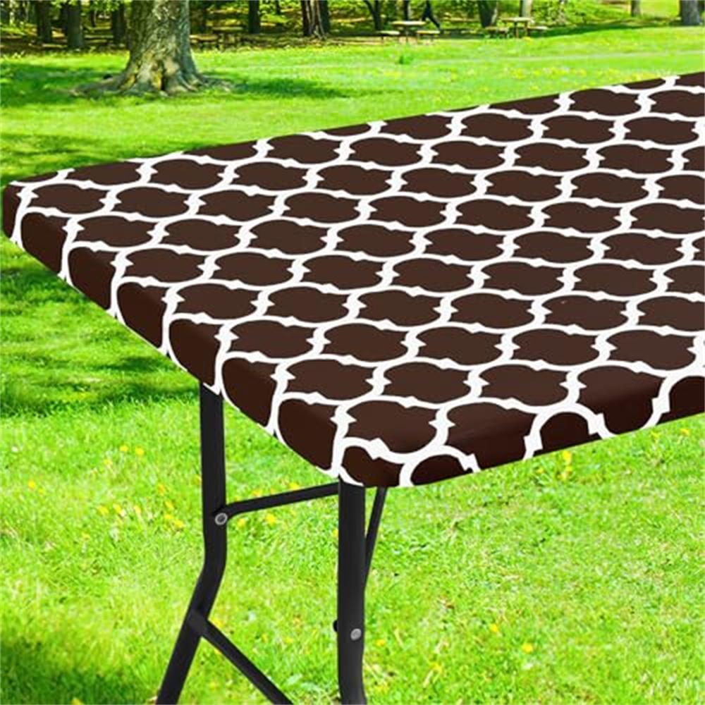 Olanly Rectangle and Round Table Cloth Waterproof Elastic Fitted Table Covers Wipeable Tablecloth Camping for Indoor Outdoor
