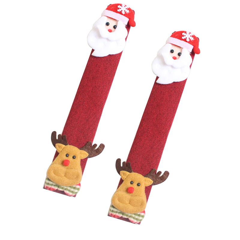 2Pcs Christmas Refrigerator Handle Cover Santa Claus Microwave Oven Door Handle Anti-Slip Protective Cover Decoration
