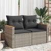 Vidaxl Garden Sofa With Cushions, 2-Seater, Grey, Poly Rattan