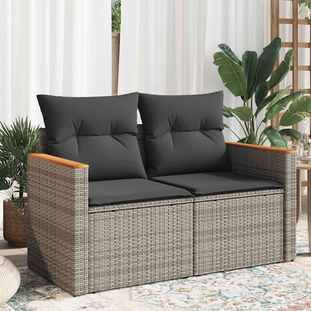 Vidaxl Garden Sofa With Cushions, 2-Seater, Grey, Poly Rattan