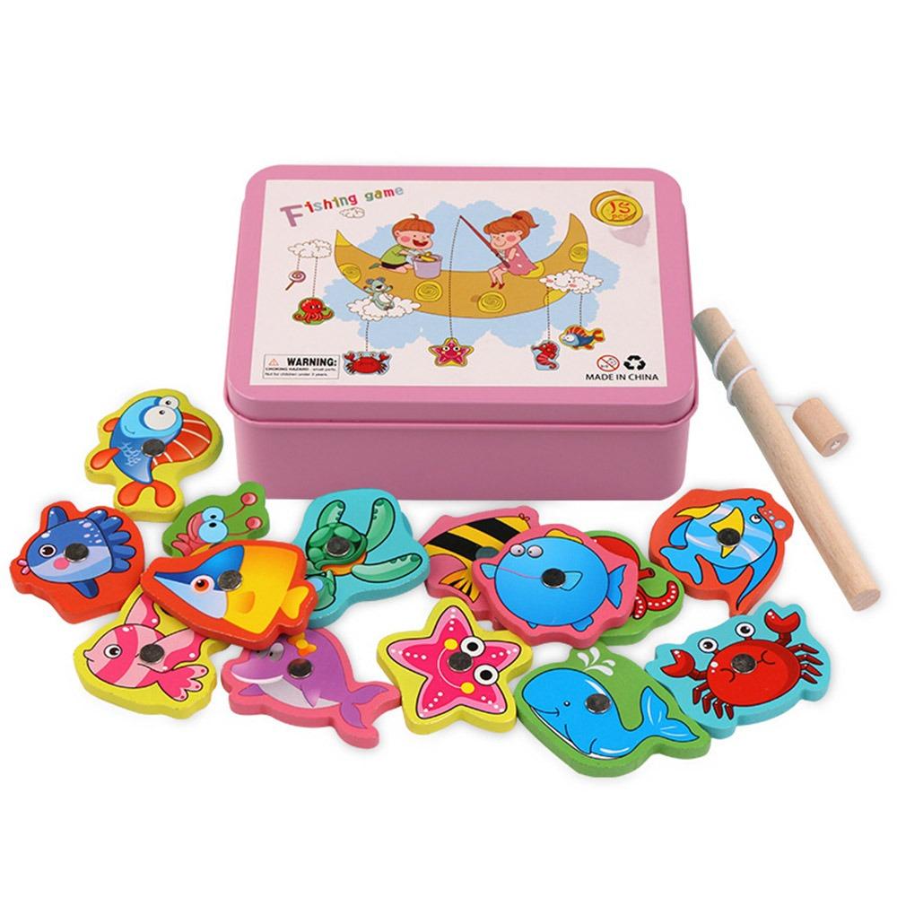 

Wood Montessori Fishing Game Multicolor Fish Catching Game Educational Toy Developmental Toy розовый