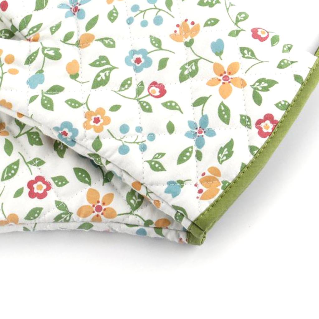 1 Pair Oven Gloves Non Slip Flower Grass Pattern Heat Resistant Microwave Mitts for Cooking Kitchen