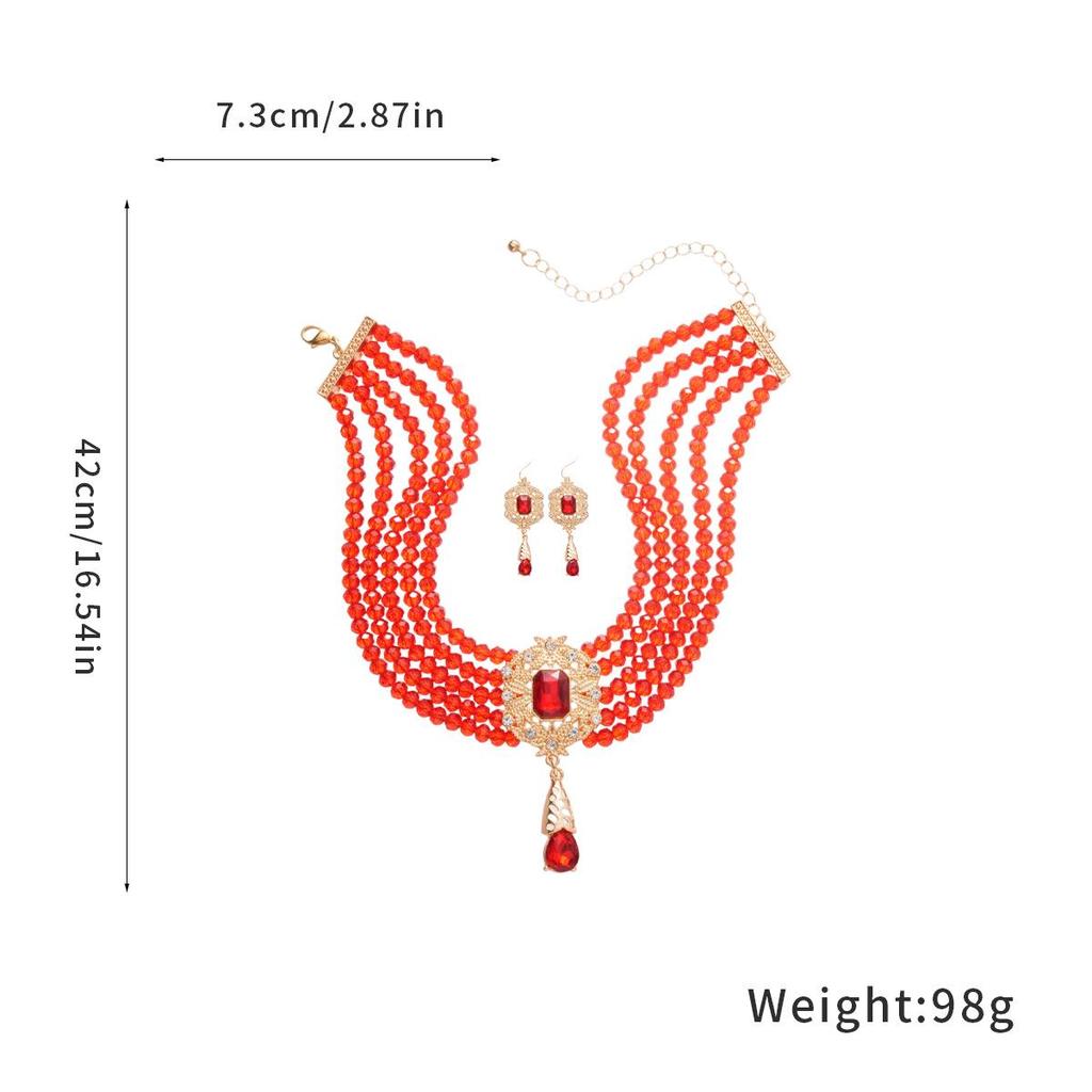 2025 Retro European Court Style Beaded Crystal Water Drop Pendant Necklace & Luxury Earrings Set