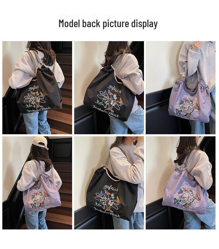 Retro Embroidered Nylon Large-Capacity Shoulder Bag - Trendy Women's Handbag for Shopping