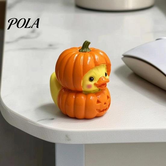 Decorative Cartoon Resin Figures Halloween Pumpkin Duck Ornament, Stacked Yellow Art for Home Entrance Figurines, Cute Mini Desktop Decor Party