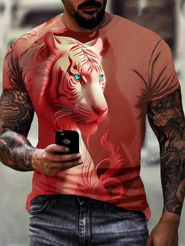 

Fashion Men S Tiger Graphics Print Short Sleeved T-Shirt For Men Harajuku Short Sleeve Tee Tops Crew Neck Men s Casual T-shirt