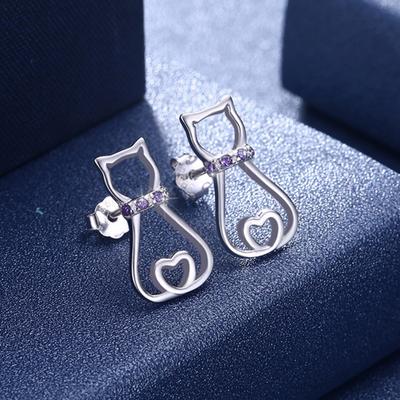 Sale Authentic 925 Sterling Silver Cute Cat Stud Earrings For Women Fashion Sterling Silver Jewelry