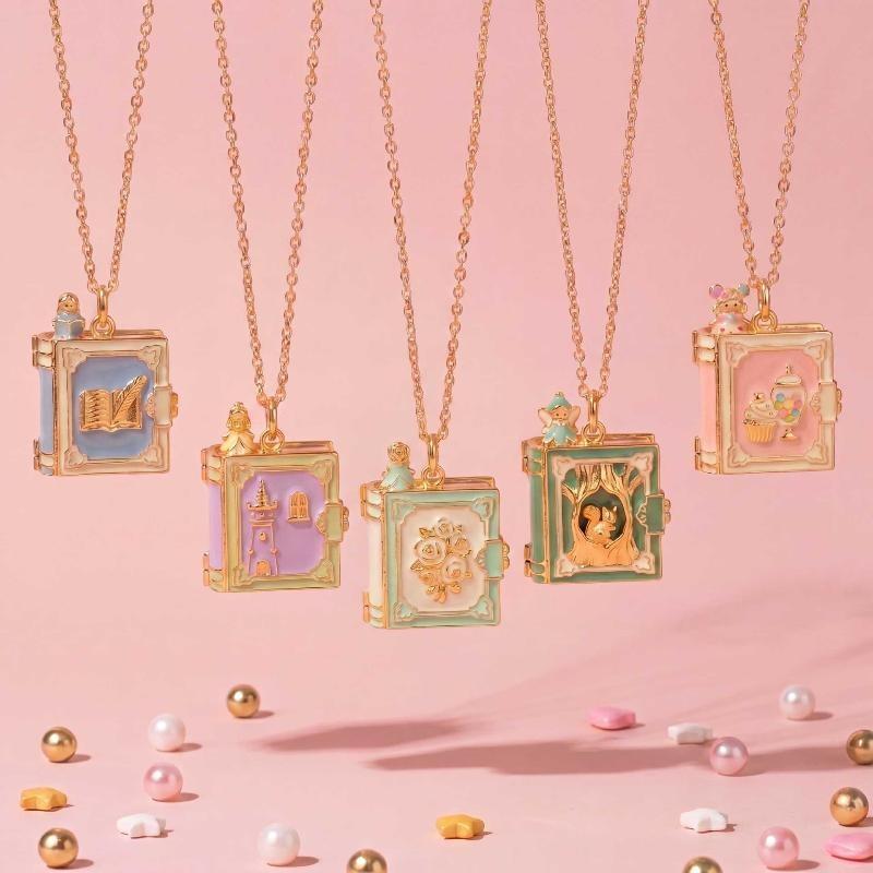 New Fashion Book Opening Pendant Necklace Fashion Princess Fairy Tale Pendant Necklace Enamel Elf Necklace Jewelry Accessory