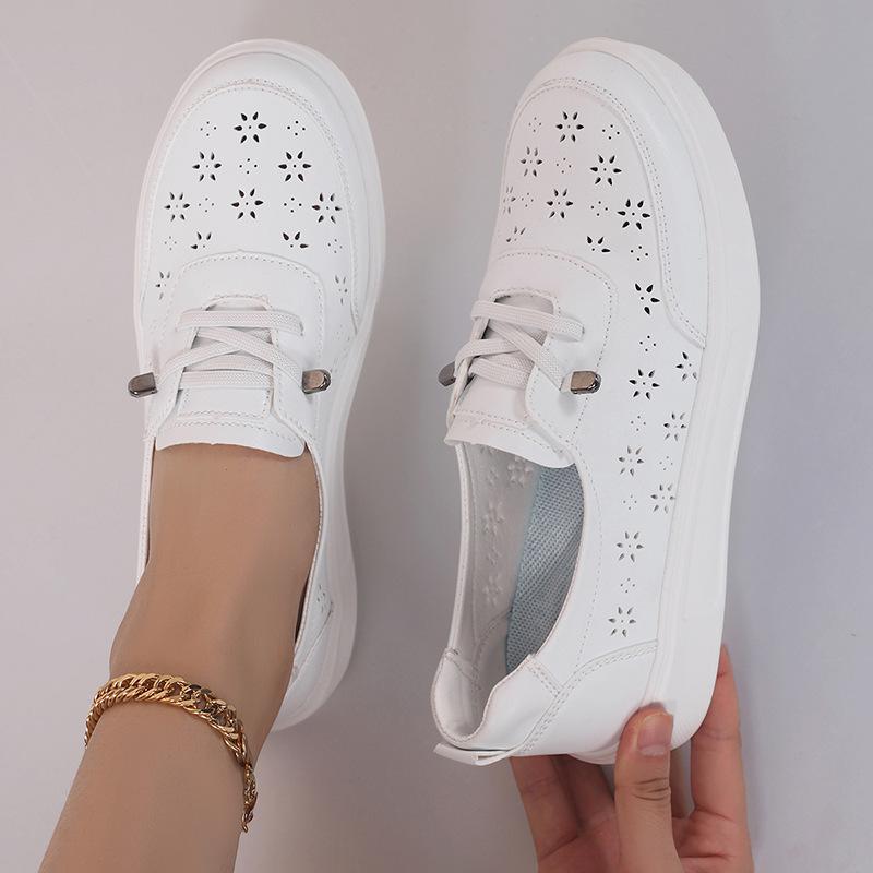 Summer little white shoes women's new fashion soft sole comfortable hollow breathable women's shoes flat breathable casual board shoes