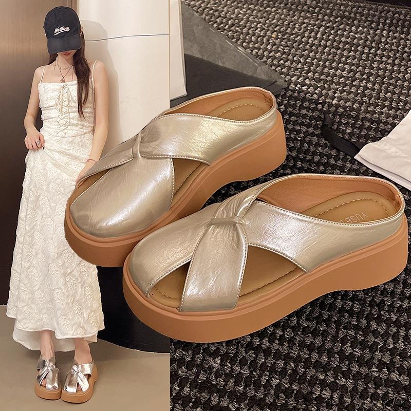 Height-increasing thick-soled Mary Jane shoes, women's new summer outer wear fashionable and versatile casual soft-soled non-slip bag head slippers