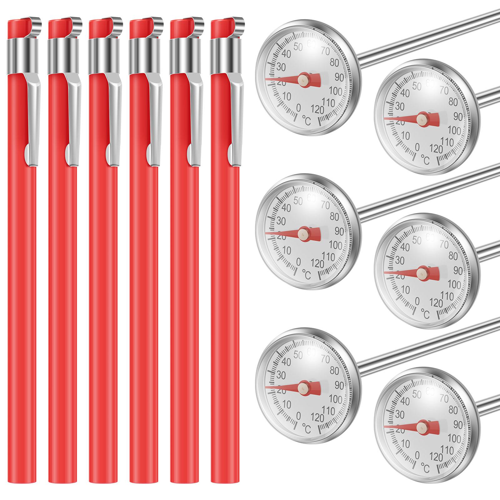 

6 Pcs Stainless Steel Kitchen Thermometer with 12.5cm Long Stem 2.6cm Dial Milk Frothing Food Thermometer for Cooking BBQ Meat