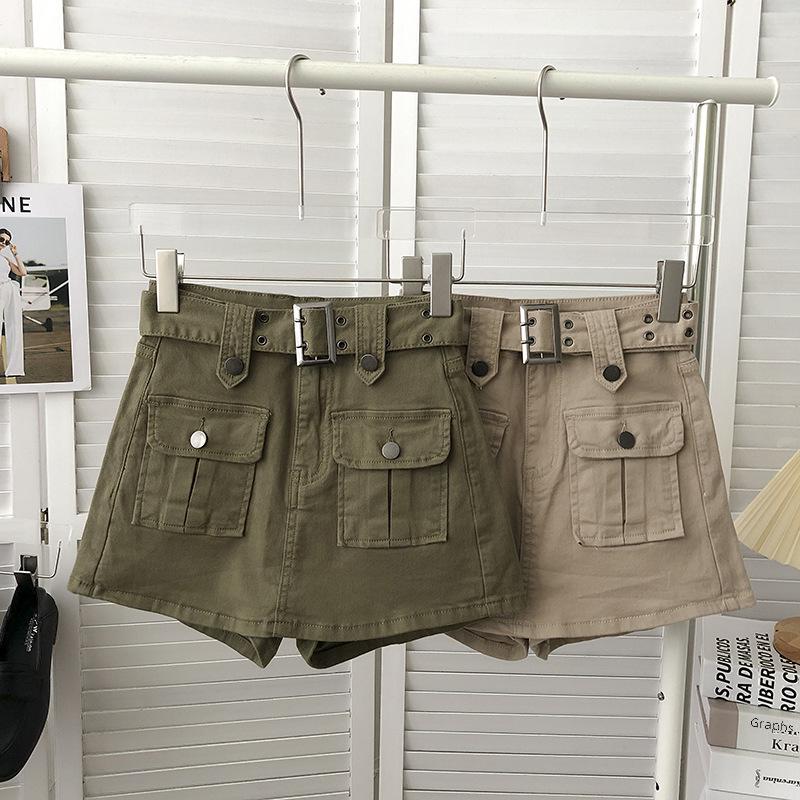 Korean Style High-Waisted A-Line Denim Skirt Pants with Belt for Women - Summer 2025 Collection