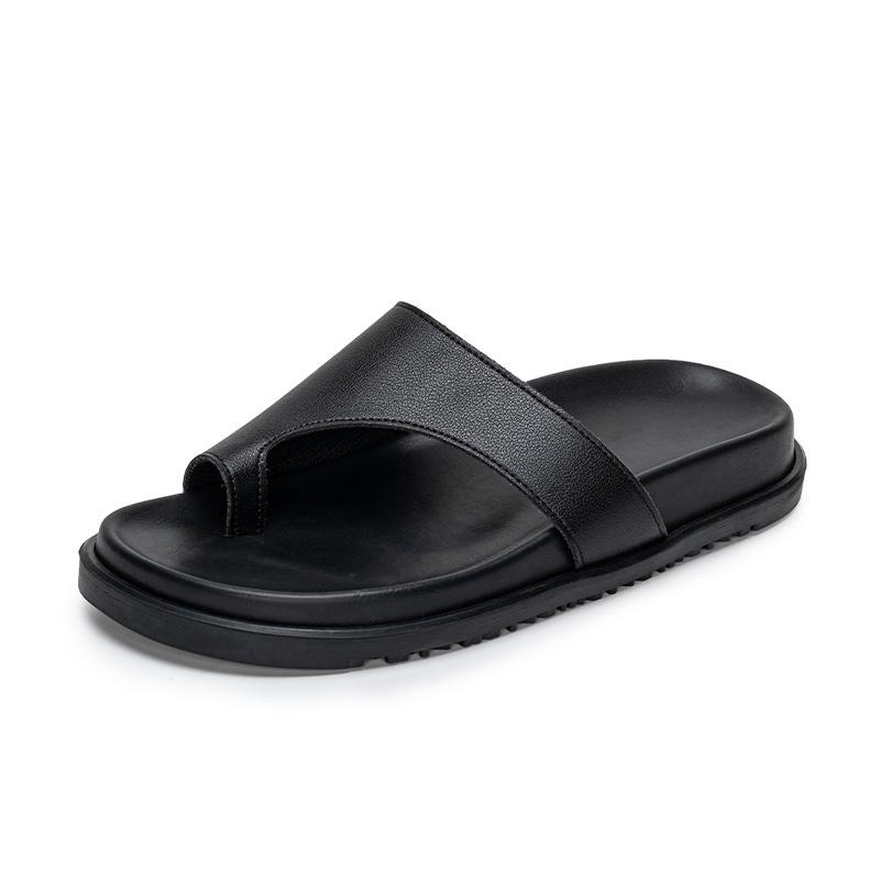 Women s Thick-Soled Genuine Leather Fashion Flip-Flops - Versatile Casual Summer Beach Thong Sandals 36 чёрный