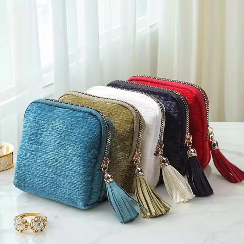 Portable Travel Jewelry Organizer Pouch, Zipper Jewelry Storage Bag With Tassel, Divided Soft Lining Case For Rings Bracelets