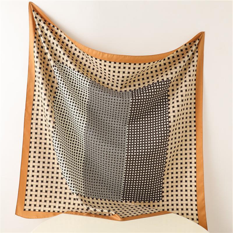 Woven Plaid Scarf Twill Silk Large Square Scarf Women's Silk Scarf Autumn and Winter New Versatile Travel Shawl Headscarf