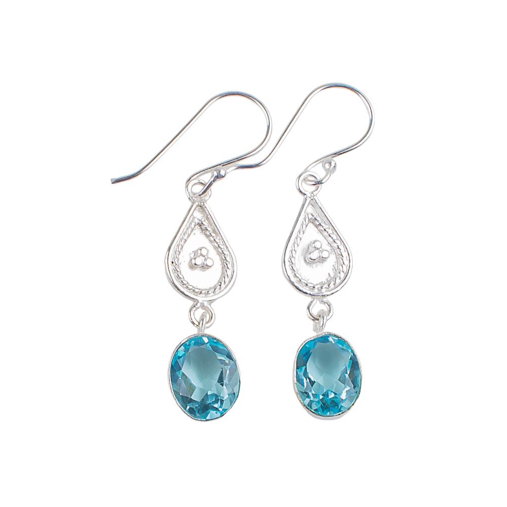 Sky Blue Topaz Gemstone 925 Sterling Silver Handmade Drop/Dangle Earrings 1.70" EE-8-3