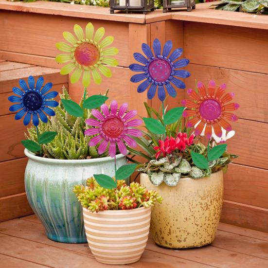 

Metal Flower Garden Stake Planter Insert Flower Stake with Leaves Outdoor Decorative Stake for Yard Art Window Box Decor рожевий