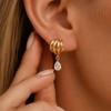 2027 New Fashion Vintage 18K Gold Stainless Steel C Shape Glass Zircon Stud Earrings Women Waterproof Hypoallergenic Jewelry