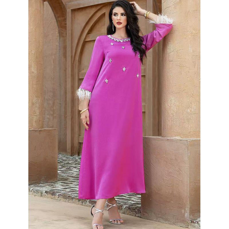 Middle East Satin Bead Stitching Feather Robe Dress Nail Bead Spliced Feather Dres