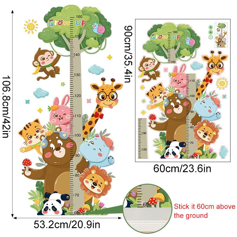 1PC Kindergarten Decoration Cartoon Growth Ruler Removable Height Ruler Nursery Decals Animal Waterproof Wall Stickers Kids Room