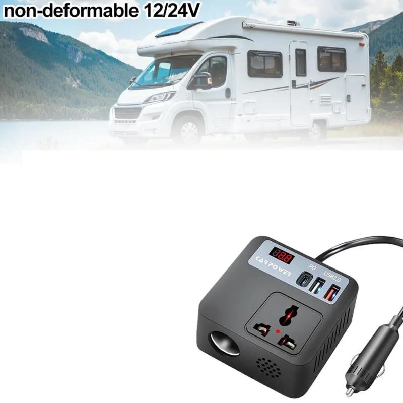 DC12V-24V to 220V AC Car Travel Adapter Voltage Converter 100W Car Power Inverter Car Plug Adapter Outlet for Road Trip