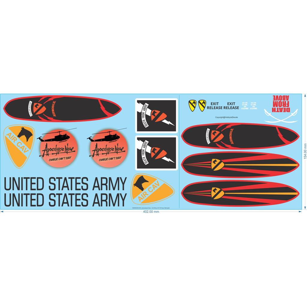 Apocalypse Now - Col Kilroy' UH-1D Huey Helicopter - 1/18 1/35 1/48 1/72 - Water Decals - Waterslide - Waterslide, 1/35