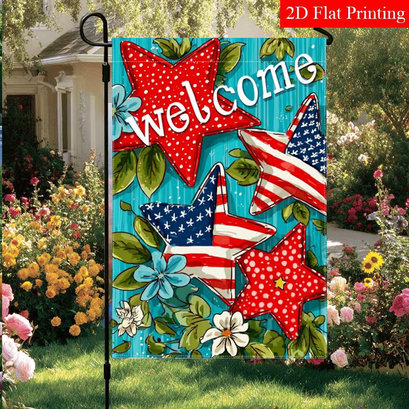 2D Flat, 2D Flat Welcome July 4th Star Garden Flag_1 (1)- Outdoor Garden Flag Double-sided Home Decoration Courtyard Decoration Outdoor Decoration Law