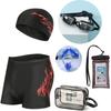 Men's Quick-Dry Swim Trunks & Goggles Set - Includes Boxer Shorts and Swim Cap for Adults