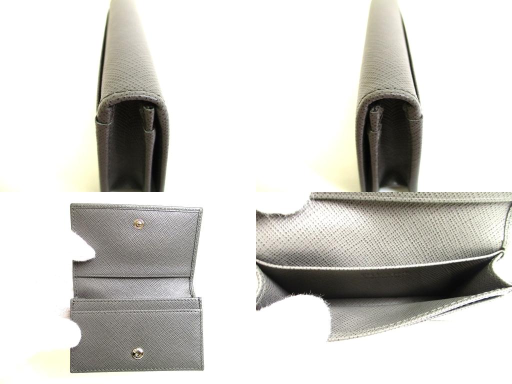 Authentic PRADA Gray Saffiano Leather Card Case Card Holder #b140  Open Box