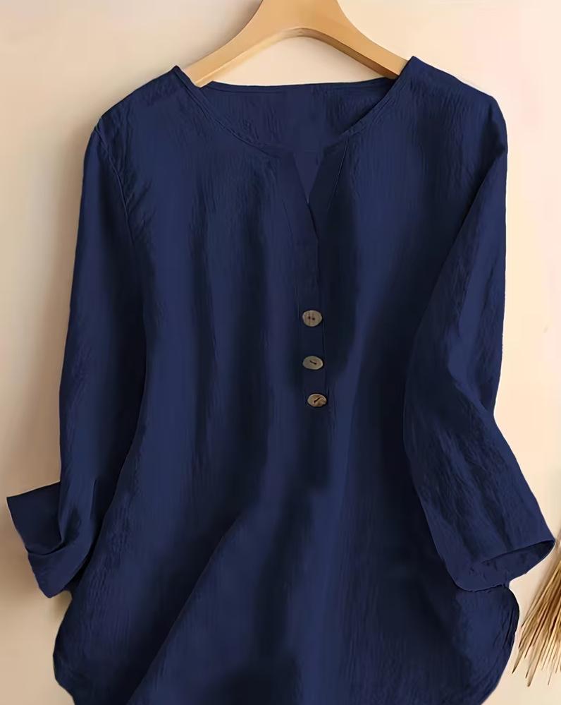 Evropská a americká dámská retro bavlněná košile s límečkem a propracovaným designem knoflíků