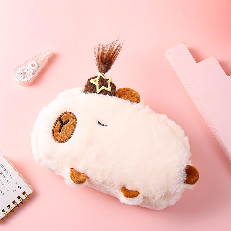 

Большая вместительная плюшевая сумка для хранения Capybara, милый мультяшный пенал, канцелярская сумка, креативная косметичка, канцелярские принадлежности для студентов, подарки белый