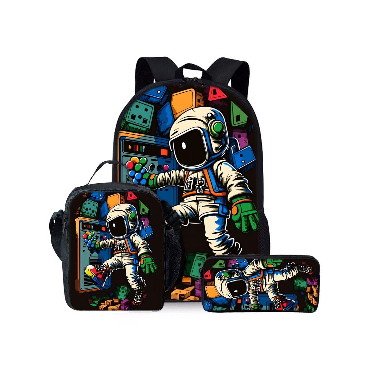 Nieuwe Astronaut Ruimte Patroon Drie Delige Set Rugzakken voor Jongens en Meisjes Beste Cadeaus 2D Platte Cartoon Schoolrugzak voor Kinderen