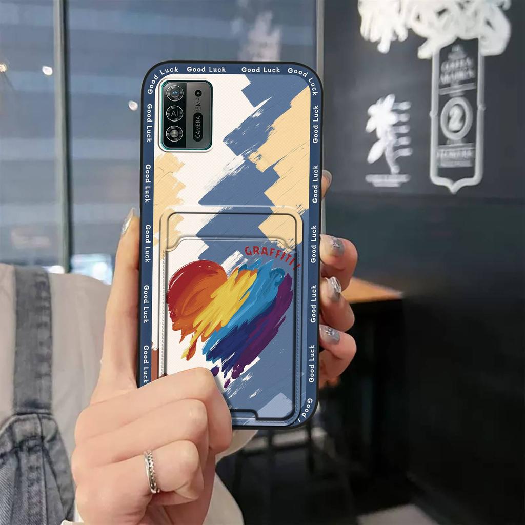 Anti-dust Durable Phone Case For ZTE Blade A52 Lite Card Slot Cartoon Full Wrap Shockproof Waterproof Graffiti Silicone