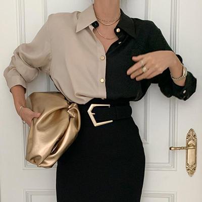 Camicia a maniche lunghe color block retrò chic coreana, collezione autunno 2022