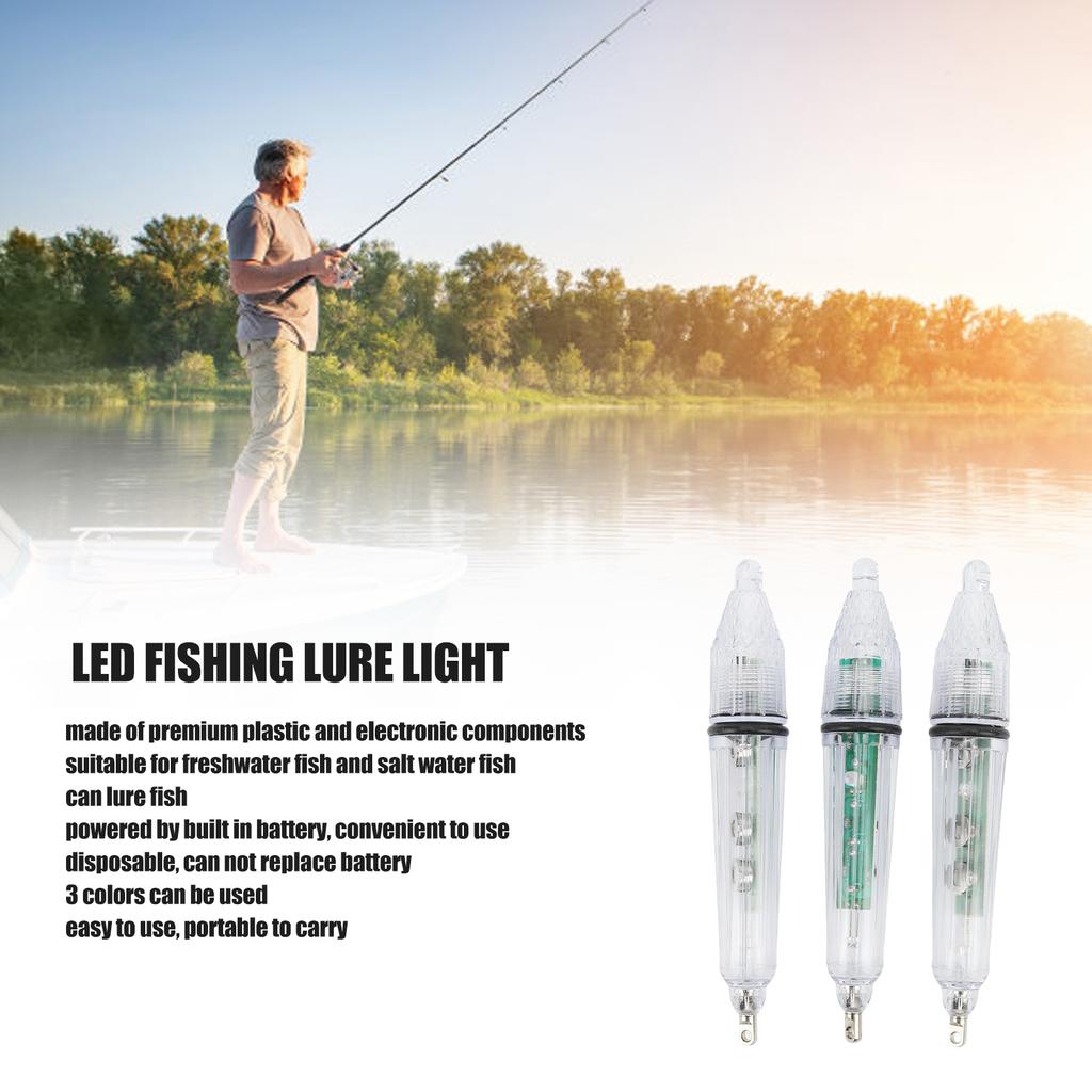 3Pcs Underwater Fishing Light LED Plastic Disposable Bait Lure Lamp Fishing Tool with 160mah Button Battery