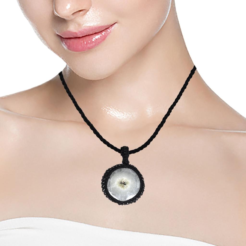 Silver Solar Drusy Gemstone Gift For Friend's Macrame Jewelry Pendant