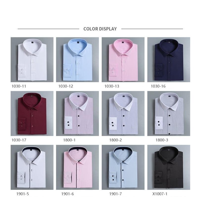 Spring New Men Solid Color Long Sleeve Shirt, Easy Care Business Formal Dress Shirt for Young Men Interview White Shirt