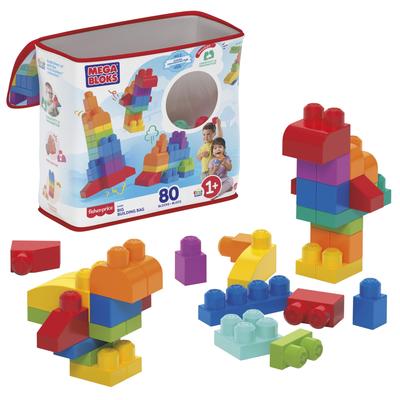 MEGA Mega Pack for Ages 1 and Educational and Learning 80 DCH63 Blocks, 80-Piece Up, Blue, Toy, Pieces, Colorful,