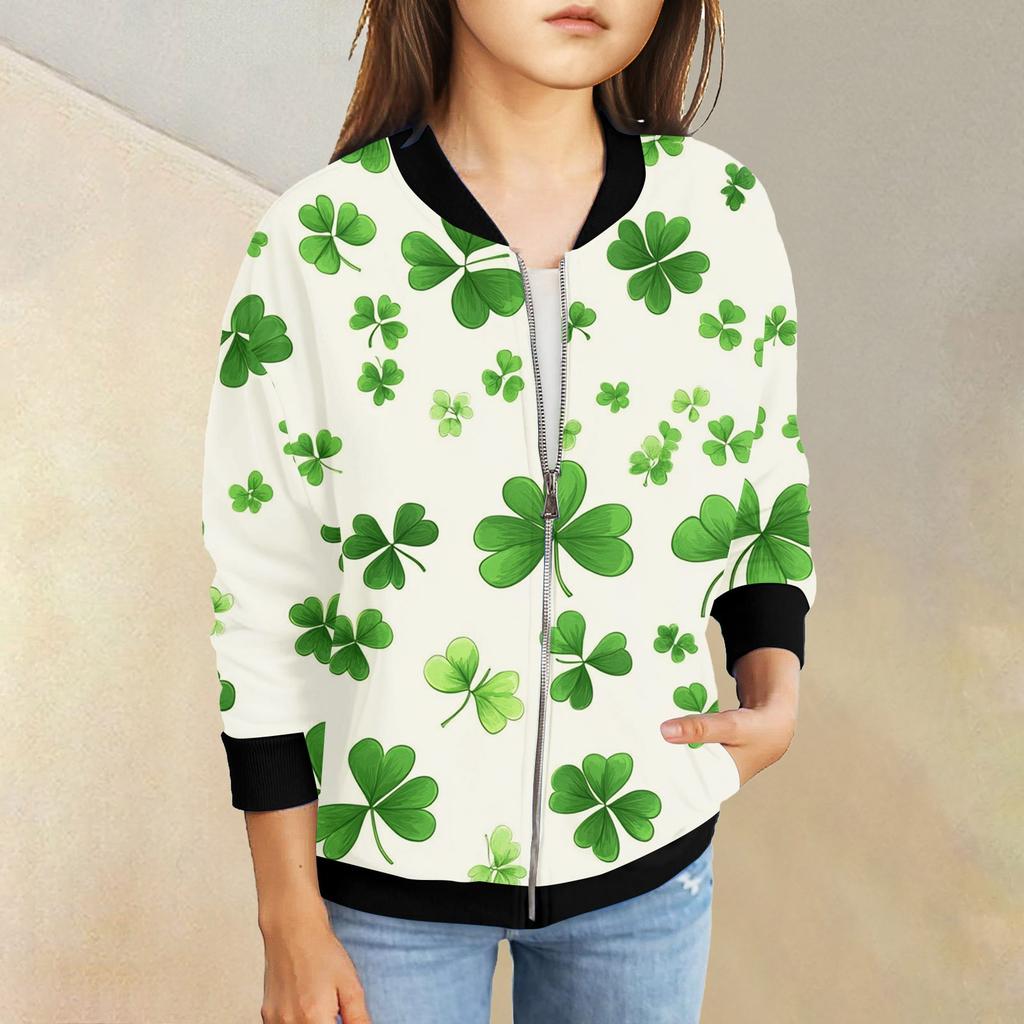 Dívčí bundy na zip Dětské podzimní mikiny s dlouhým rukávem Svrchní oděvy s kapsami St. Den svatého Patrika 5-15 let