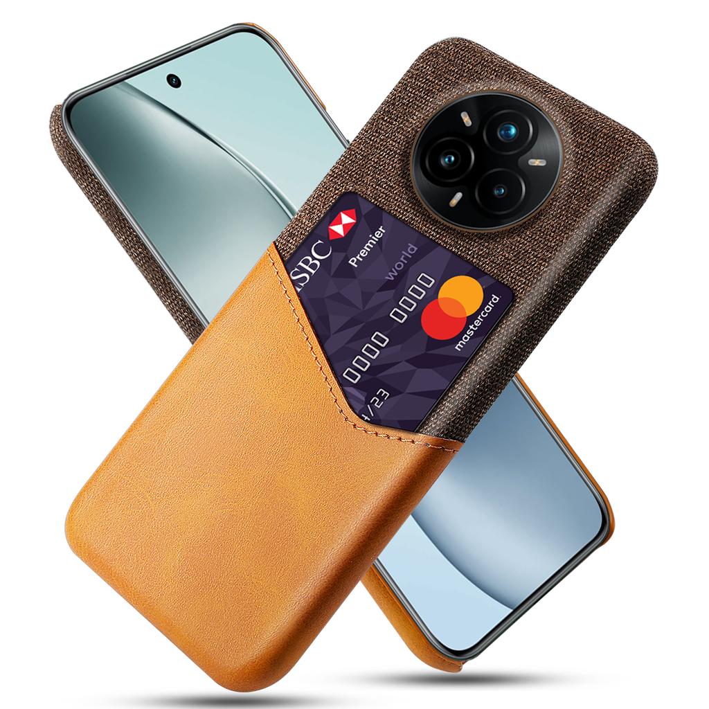 For Realme 14 Pro+ 5G Case PU Leather Cloth Texture Hard PC Phone Cover with Card Holder