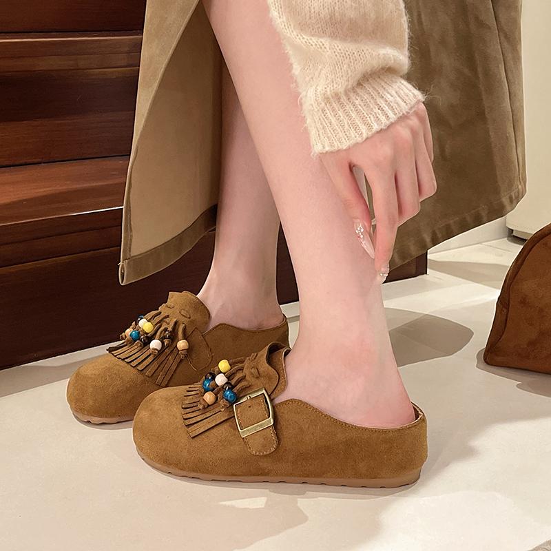 2025 Spring-autumn  Fashionable One-piece Thick-soled Height-increasing Half-heeled Shoes Women's Retro-style Headband Slippers