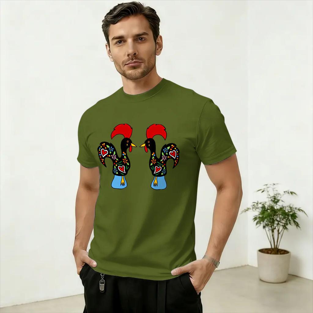 Galo de Barcelos Rooster TShirt for Unisex Leisure Cotton Tees Round Collar Short Sleeve T Shirt Adult Clothing