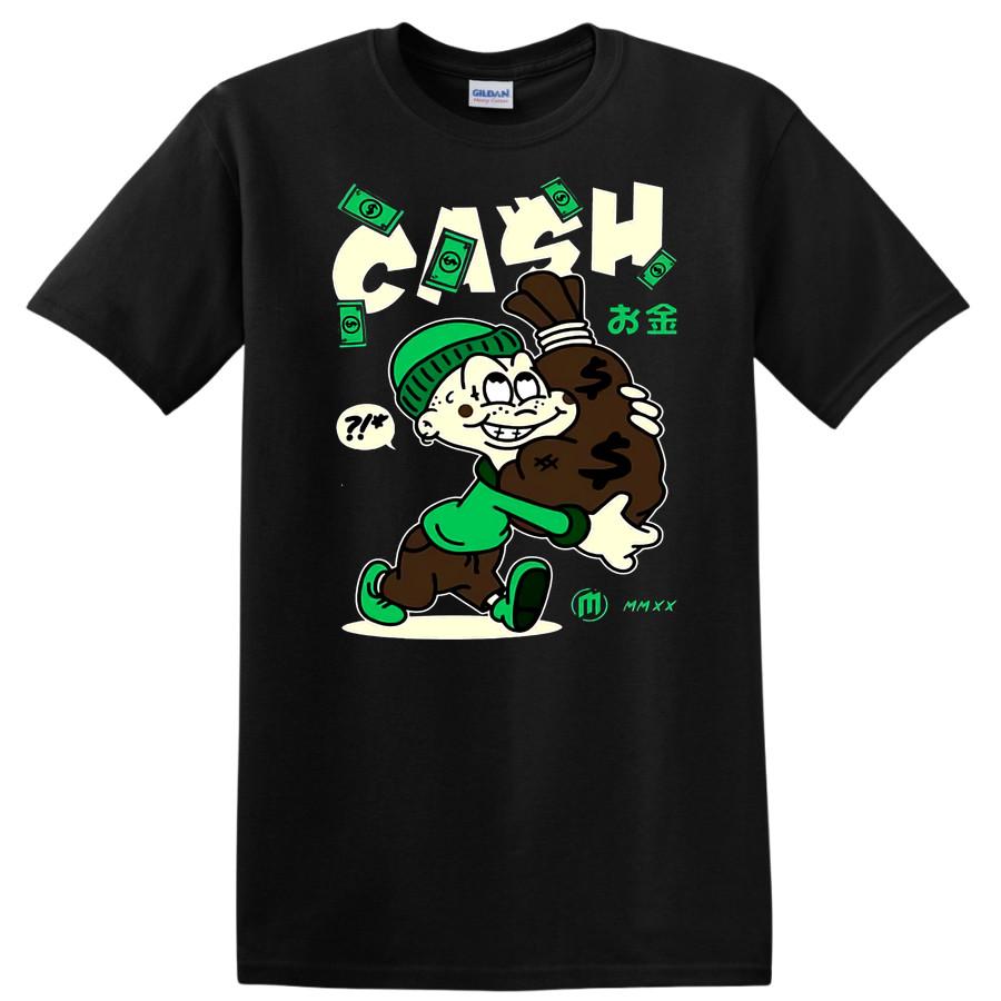 Cash Cartoon Character Holding Money Bag Graphic T Shirt Fun Green Tee 3XL