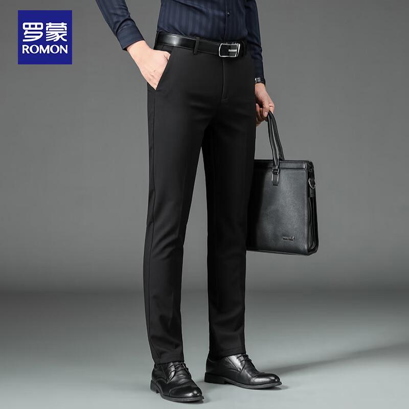 ROMON Men's Autumn Winter Business Casual Straight-Leg Trousers