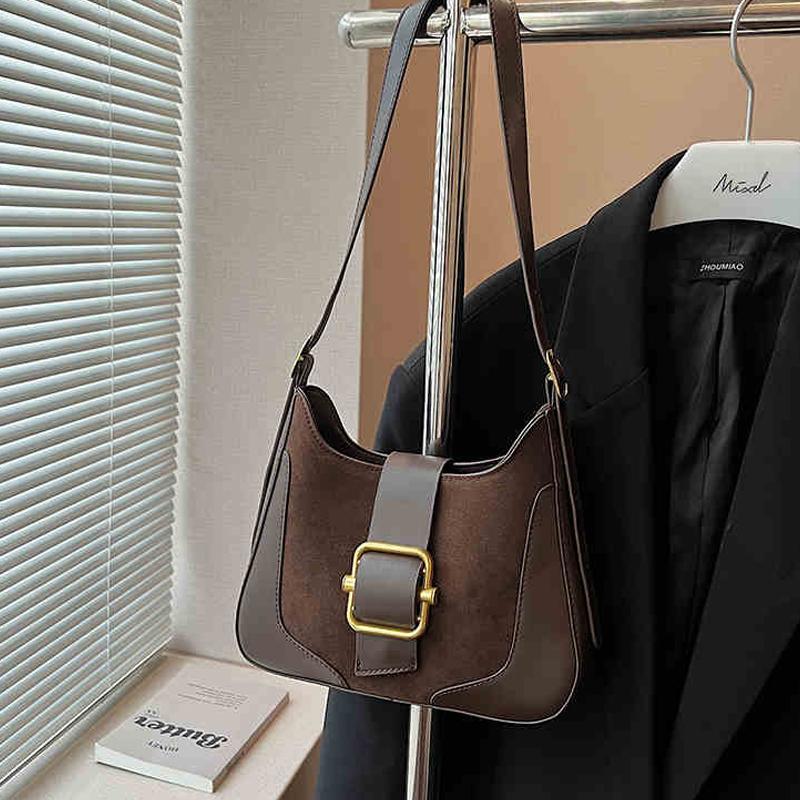 Autumn Winter Women's One Shoulder Underarm Bag Luxury Texture PU Suede Commuter Handbags Vintage Versatile Crossbody Bags
