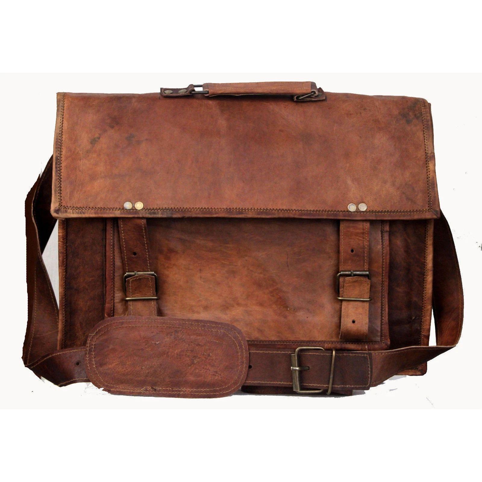 

Мужская подлинная винтажная коричневая кожаная сумка-мессенджер на плечо для ноутбука 18 x 14 x 6 in