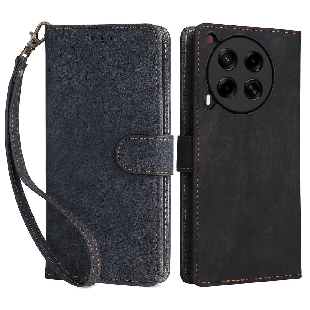 For TECNO Camon 30 5G CL7 Magnetic Case RFID Blocking Wallet Cover with Wrist Strap