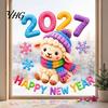 Holiday Window Stickers Chinese New Year Stickers, 2027 Goat Static Clings, Reusable Decor Crochet Knit Lamb Decals, for Home Shop Clings