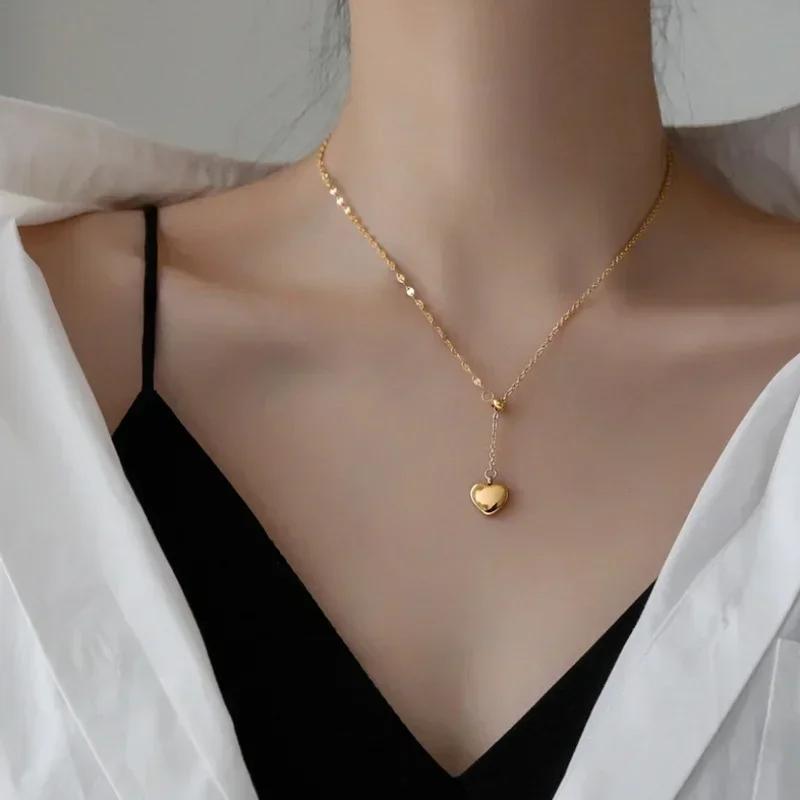 Modische Exquisite Goldene Herz Pull-up Halskette Damen Vielseitige Schlüsselbeinkette Temperament Persönlichkeit Accessoires