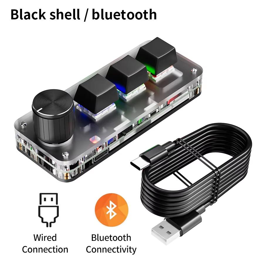 2.4G Bluetooth 3 Keys 1 Knob Customize Keyboard Macro Mechanical Keyboard Hot Swap Mini Keypad E-sports Game Copy Paste Shortcut